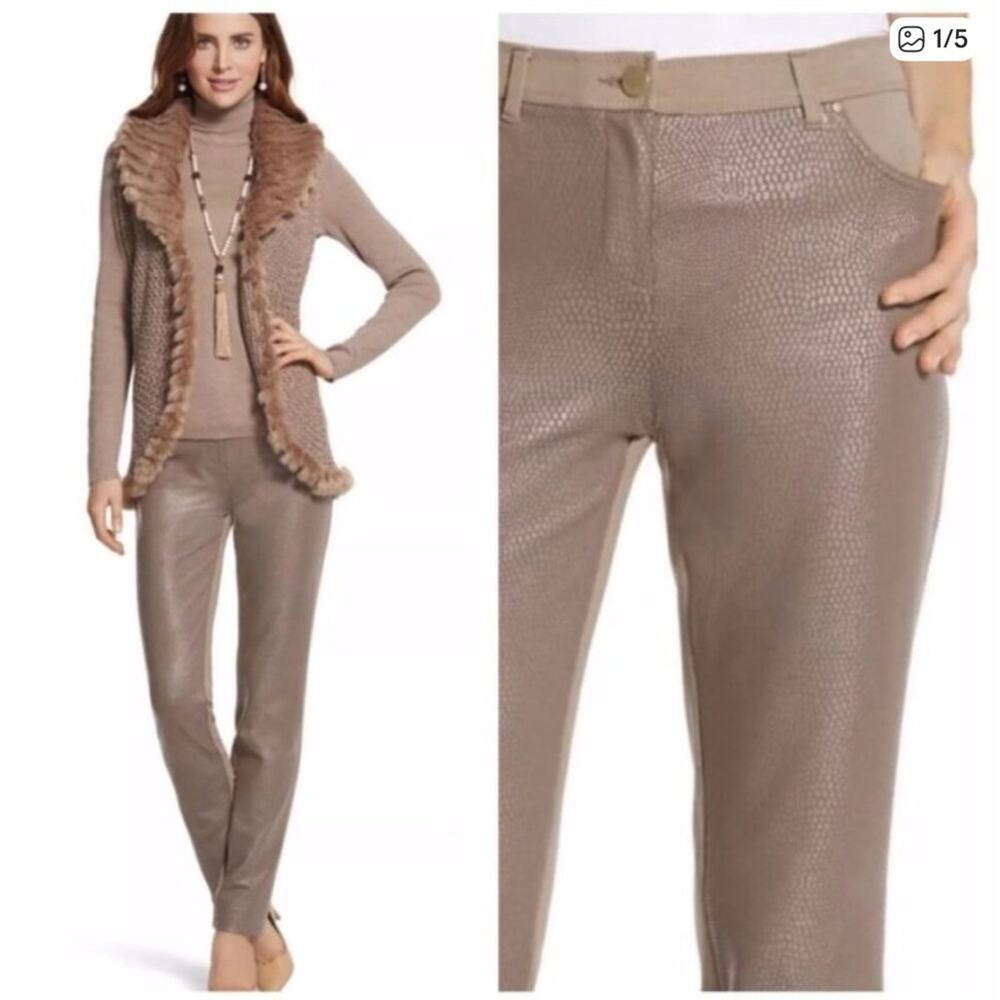 Chico’s Pants Women's Size 0 (XS/4) Tan/Cream Foiled Pieced Front Snake Print